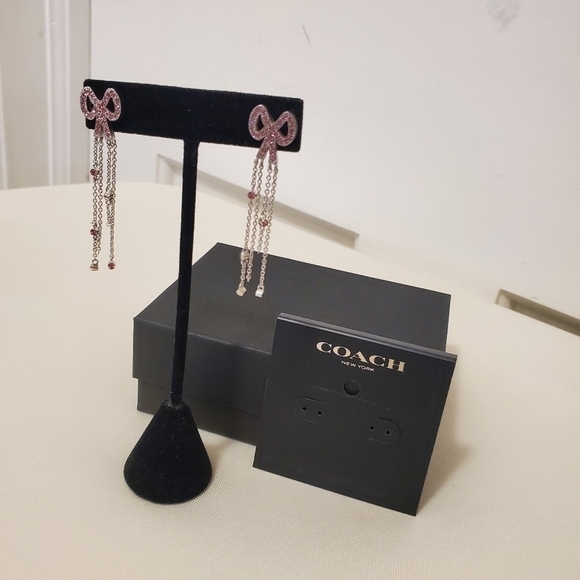 NWT Coach Pave Bow Swarovski Crystal Fringe Bow Earrings - Picture 3 of 9